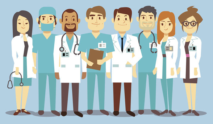 Hospital medical staff team doctors nurses surgeon vector flat illustration